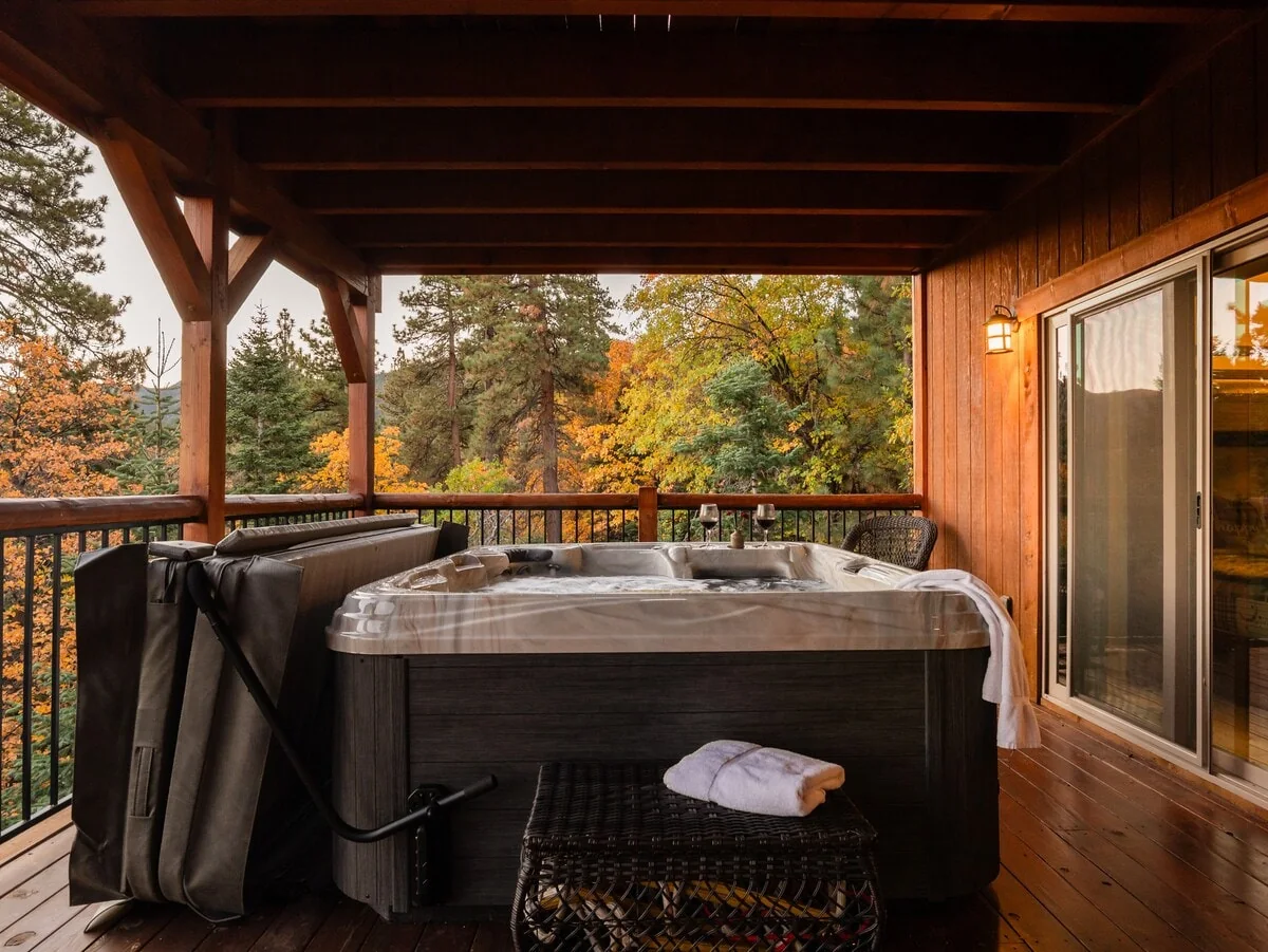 Covered hot tub on the lower deck